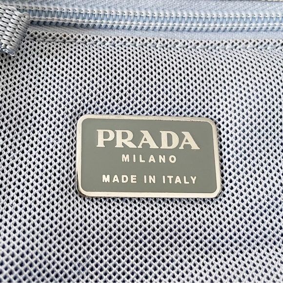 Prada natural canvas blue leather trim snap button tote bag - Picture 9 of 11